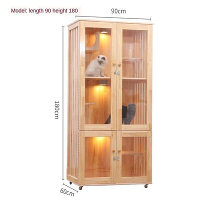 Cat Cage Villa Double-decker Three-story Display Cabinet Solid Wood Pet House