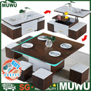 (MUWU) Lifting Coffee Table With 4 Stools Small Family Creative Dining Table Tea Table Dual Use