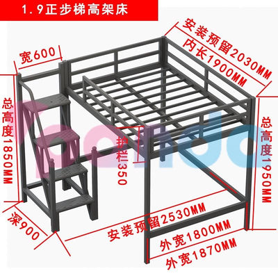 Loft Bed Bunk Iron Bed With Raised Black Frame Student Dormitory Bed