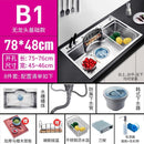 Kitchen Sink Single Basin 304 Stainless Steel Thickened Dishwashing Sink Multifunctional Black Nano