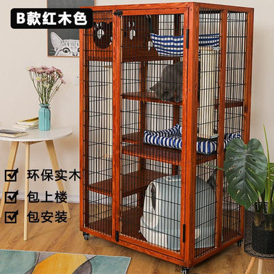 Cat Villa Qiyou Villa Solid Wood Oversized Three-layer Four-layer Cabinet House Wooden Pet Breeding