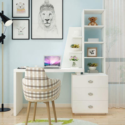 Modern and Simple Desktop Office Computer Corner Home Desk Combination Bookcase White Paint