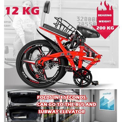 Phoenix Foldable Bicycle 7-speed Variable Speed Bicycle High-carbon Steel Folding Bike Subway Travel