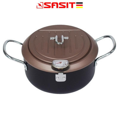 SASIT Non-stick Coated Deep Fryer with a Thermometer and Lid, Oil Drainage Frying Pot