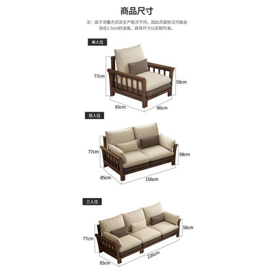 Neikia Solid Wood Sofa with Cushion Living Room Furniture New Chinese Fabric Sofa 1 2 3 Seater Sofa