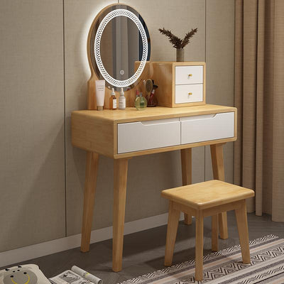 Orange Nordic Solid Wood Dressing Table with Light and Mirror Integrated Modern Simple Small Bedroom