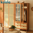 Koala Japanese Style Solid Wood Wardrobe Home Bedroom Wicker Sliding Door Wardrobe Flat Simple Large