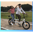 son Father and double bike folding couple tour two people riding parent-child three-person bicycle
