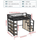 Y&u Wrought Iron Loft Bed Space Saving Iron Frame Bed Ladder Cabinet Single Double Bed Elevated Iron