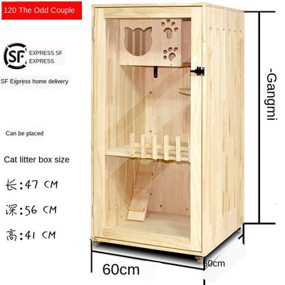 Luxury Villa Solid Wood Closed Cage Transparent Nest Wooden House Display Cat Cabinet