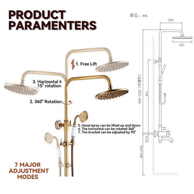 RUNZE All Copper Rain Shower Set European Retro Bathroom Shower Full Set With Shower Head