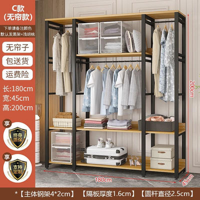 HZ Wardrobe Clothes Rack Hanger Rack Floor Standing Household Bedroom Simple Double-layer Open