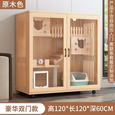 HOOPET Cat Cage Solid Wood Villa Pot Cage Super Large Luxury Cabinet Nest Kitten Double Deck Three