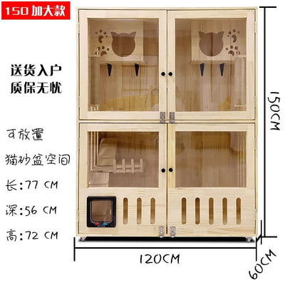 HOOOPET Cat Cage Solid Wood Cat Villa Household Luxury Three Floor Cat Cabinet Pet House