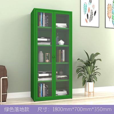 Bookshelf Cabinet Living Room Dustproof Bookshelf Wrought Iron Glass Door Bookcase Home Floor