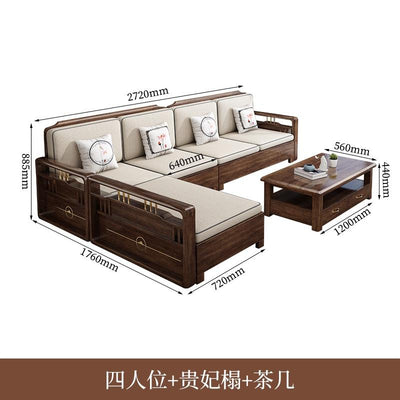 AUSITUR Sofa Living Room Solid Wood Sofa Winter And Summer Dual-use New Chinese Chaise Sofa Set