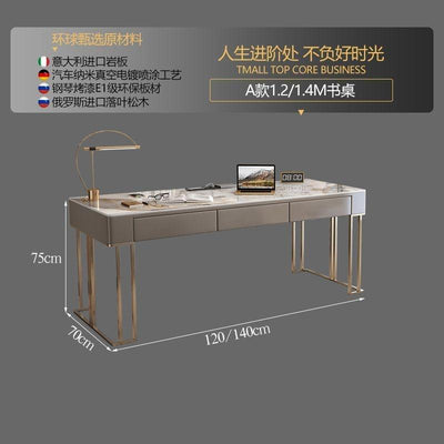 W.S FEEL Luxury Rock Plate Office Table With Socket Modern Simple Stainless Steel Computer Desk