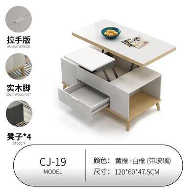 (MUWU) Lifting Coffee Table With 4 Stools Small Family Creative Dining Table Tea Table Dual Use