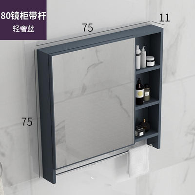 K.T Bathroom Mirror Cabinet Wall Mounted Aluminum Alloy Toilet Storage Box with Towel Rack Shelf