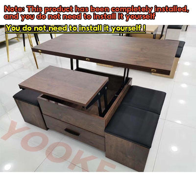 YOOKE Coffee Table With Wheels Mobile Multifunctional Folding Dining Table With Chair Nordic