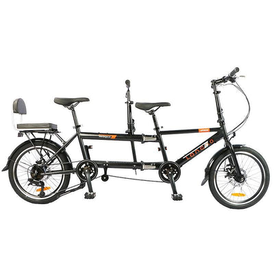 son Father and double bike folding couple tour two people riding parent-child three-person bicycle