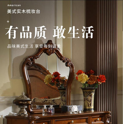 【Ready Stock】American Country Dressing Table Solid Wood Dressing Table with Mirror Bedroom Light