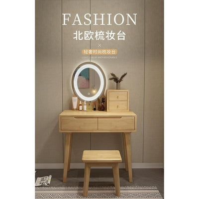 Orange Nordic Solid Wood Dressing Table with Light and Mirror Integrated Modern Simple Small Bedroom