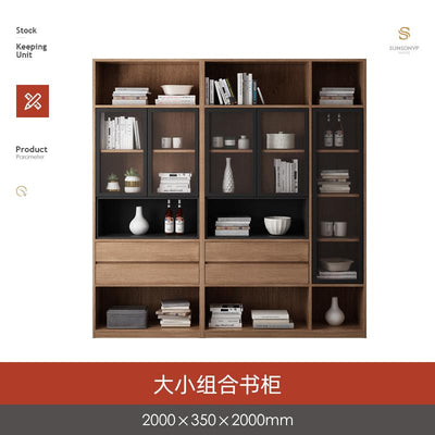 Nordic Solid Wood Bookcase with Glass Door Bookshelf Study Free Combination Bookcase Cabinet