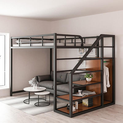 KW Loft Bed Small Apartment Iron Frame Bed Apartment High And Low Bed Frame