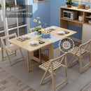 Foldable Dining Table And Chairs Solid Wood Belt Storage Multi-functional Table Set Retractable