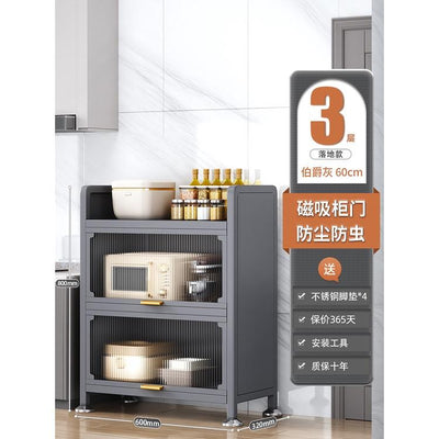 2022 NEW Metal Kitchen Cabinet Grey Floor Multi-layer Storage Cabinet Multifunctional Oven Shelf