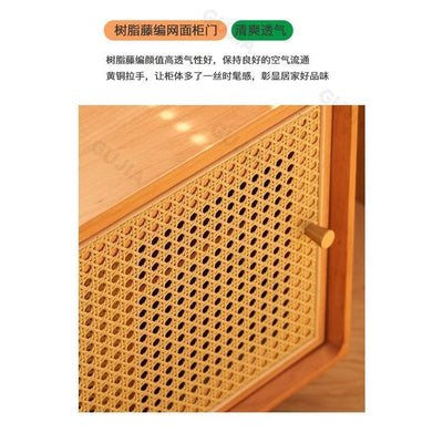 GC Shoe Rack Bench Rattan Woven Shoe Cabinet Integrated Household Doorstep Sitting Low Solid Wood