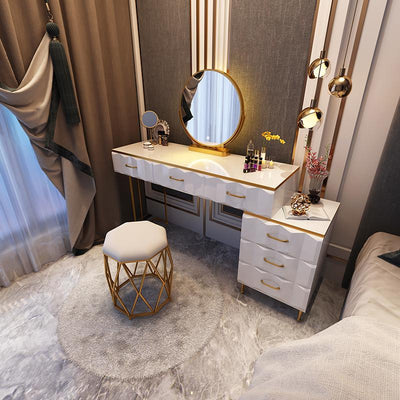 Nordic Dressing Table Luxury Storage Computer Desk with Led Light Mirror Bedroom Dressing Table