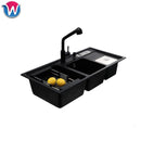 Kitchen Sink Quartz Stone Sink With Knife Holder, Black Granite Three Sinks