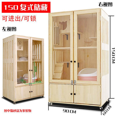 Closed Luxury Solid Four Wood Seasons Universal Double-layer Cabinet Home Cage Villa Cat House