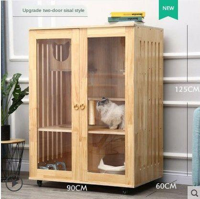 Household Solid Wood House Cabinet Wooden Cage Luxury Cat Villa