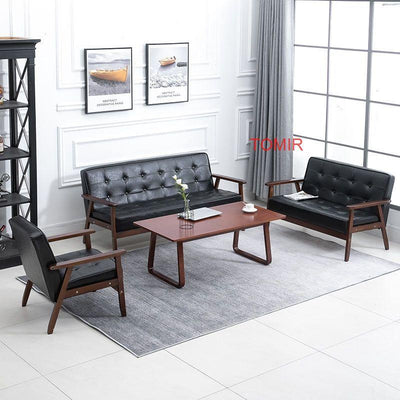 Simple Solid Wood Sofa Leather Sofa For Living Room Small Apartment