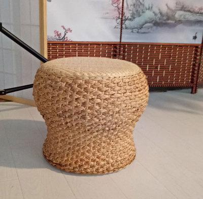 Rattan-made Low Balcony Bench Sofa Straw-made Household Seat Pier Small Round Stool Tatami Chair