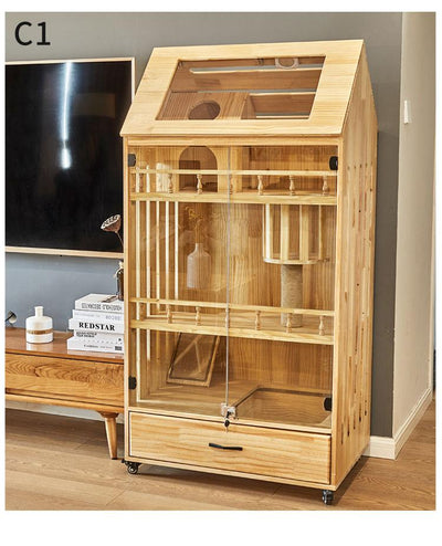 Villa Wood Cage Luxury Solid Three-layer Cabinet Glass Household House Can Put Cat Litter Basin