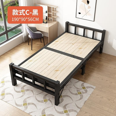 Gs Solid Wooden Foldable Bed Single Bed Frame 1.2m Household Simple Double Nap Pine Iron Frame