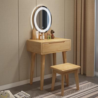 Orange Nordic Solid Wood Dressing Table with Light and Mirror Integrated Modern Simple Small Bedroom