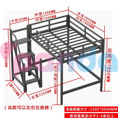 Loft Bed Bunk Iron Bed With Raised Black Frame Student Dormitory Bed