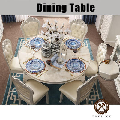 European-style Marble Dining Tables and Chairs Set Small Huxing Solid Wood Retractable Folding Round