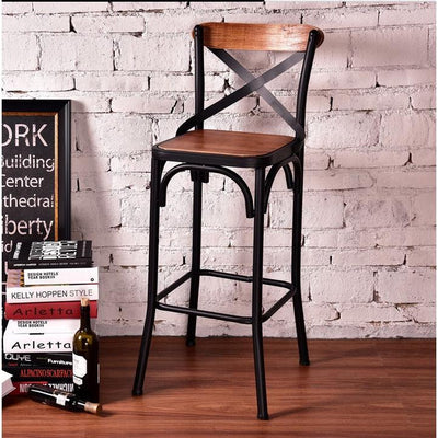 American Village Wrought Iron High Stool Bar Chair with Backrest