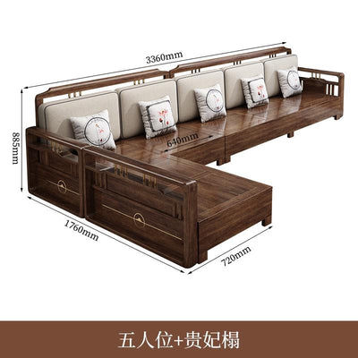 AUSITUR Sofa Living Room Solid Wood Sofa Winter And Summer Dual-use New Chinese Chaise Sofa Set