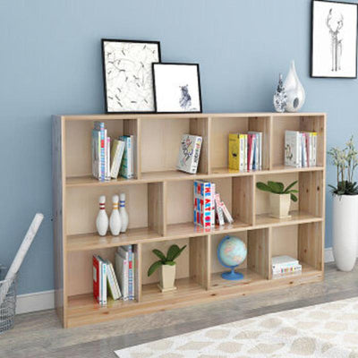 Multi-layer Solid Wood Bookcase Household Floor-to-ceiling Bookshelf Storage Rack Locker Pine Wood