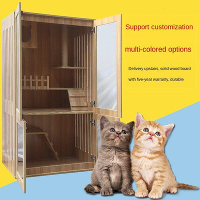 Cage Villa Luxury Home Apartment Double-deck Large Size with Toilet House Glass Cat Cabinet Solid