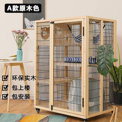 Cat Villa Qiyou Villa Solid Wood Oversized Three-layer Four-layer Cabinet House Wooden Pet Breeding