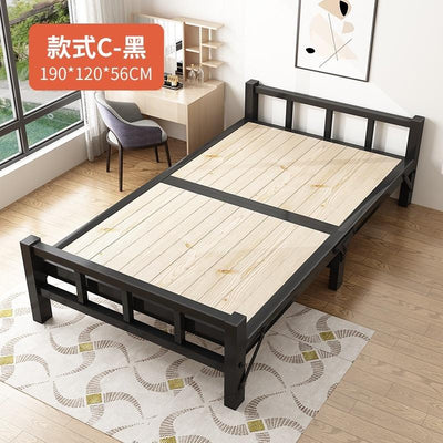 Gs Solid Wooden Foldable Bed Single Bed Frame 1.2m Household Simple Double Nap Pine Iron Frame