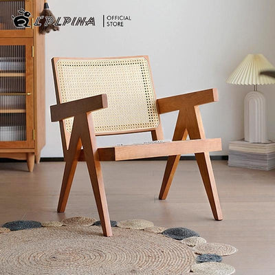 PINA 【Natural Rattan】Changdigar Middle ancient solid wood rattan balcony leisure single rattan chair